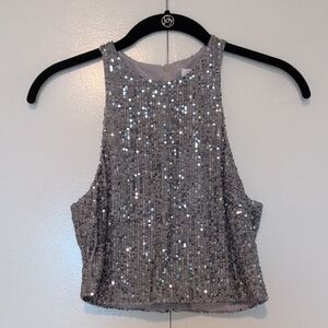 Sequin Sleeveless Crop Top - Silver